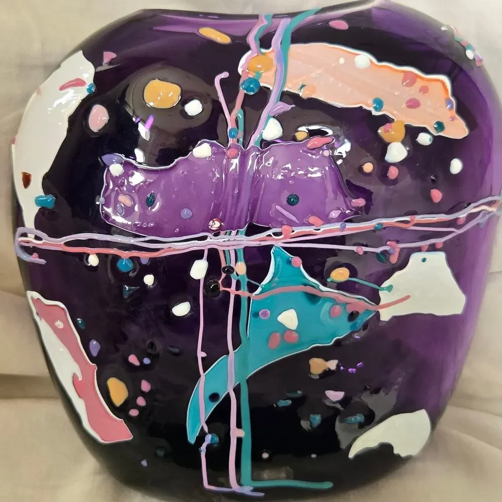 Vtg Stephen Nelson Amethyst Studio Glass 1991 Abstract Blown Vase Signed